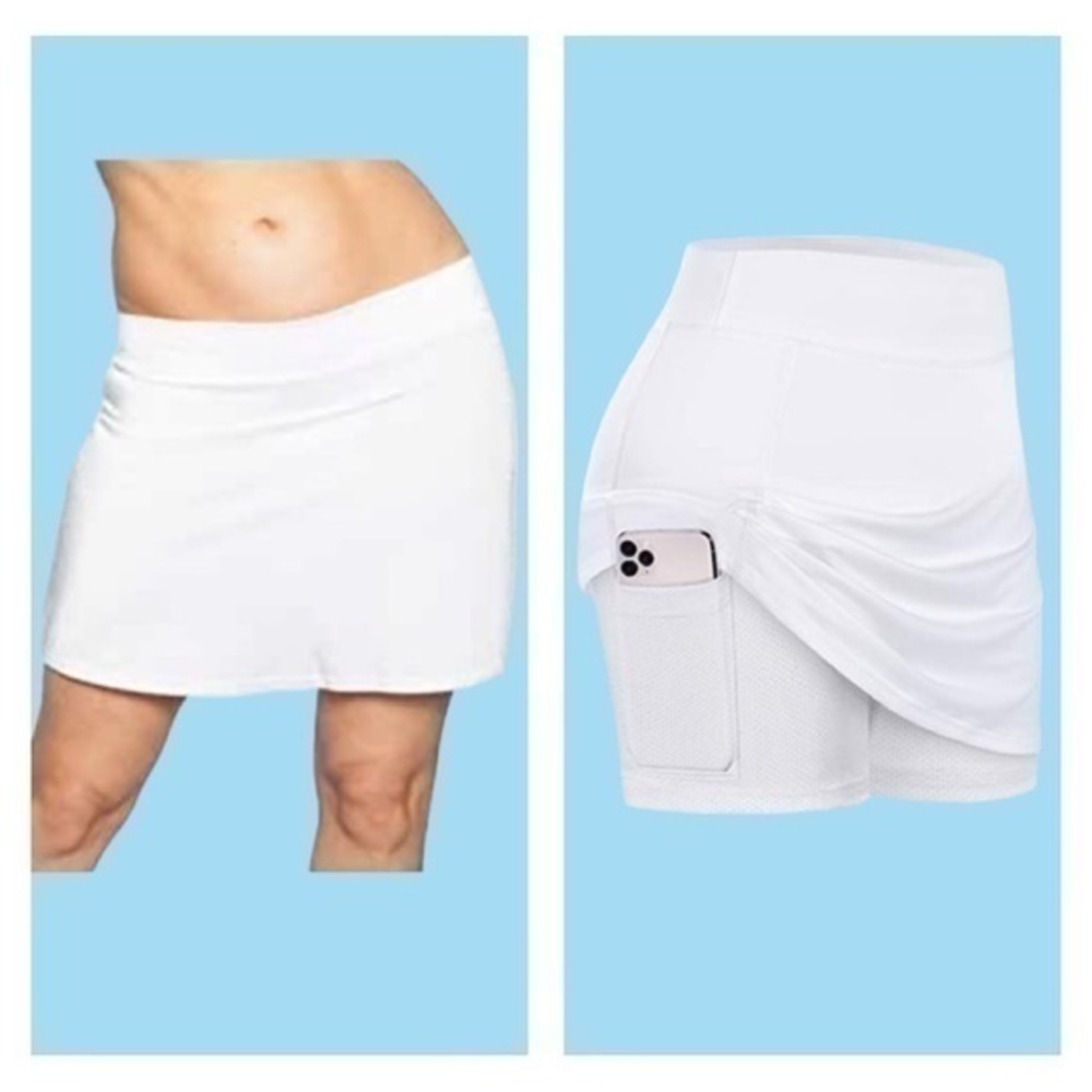BlevonH white workout skirt with shorts underneath